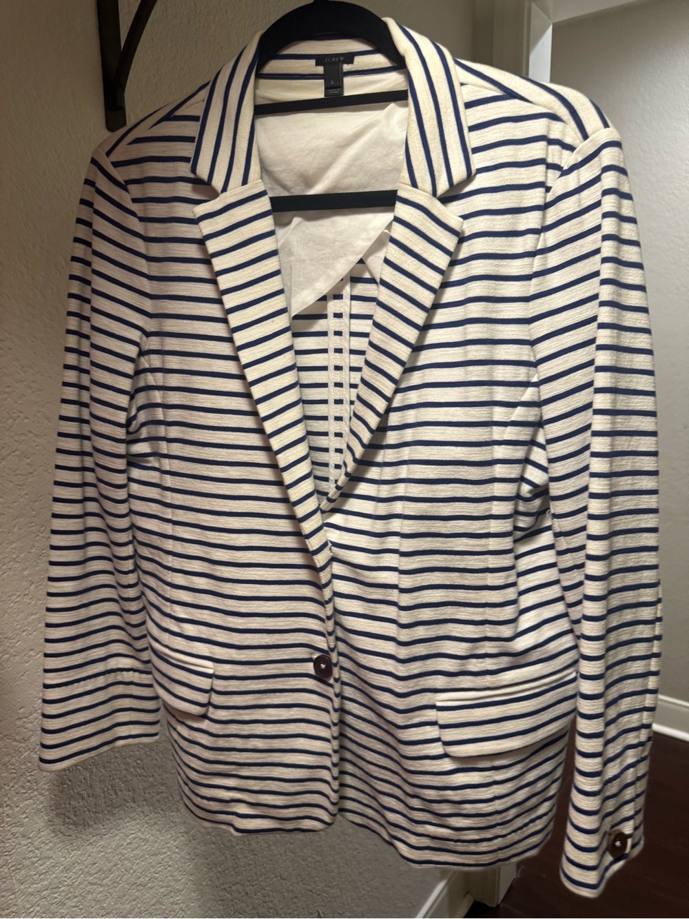 J. Crew Navy and White Striped Cotton Blazer